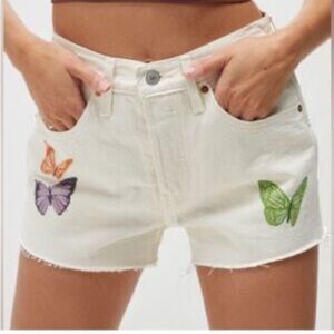 Levi’s 501 Off White Butterfly Print Jean Shorts 100% Cotton Size 28